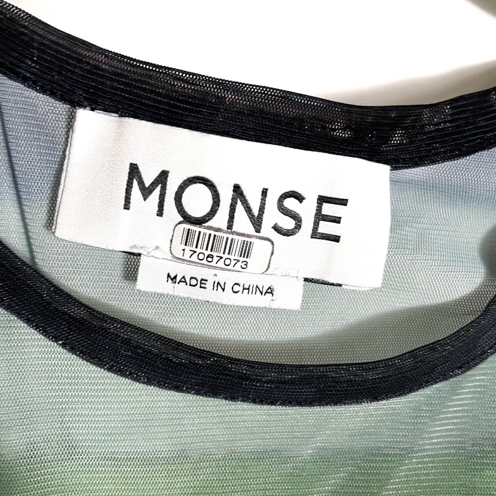 Monse Rose‎ Printed Mesh Top Long Sleeve Mesh Surrealist Sheer Long Sleeve Sz L - Picture 9 of 16